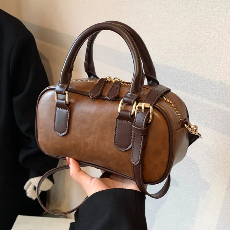 高级感保龄球手提包包女式2025年秋季复古美拉德单肩包休闲斜挎包