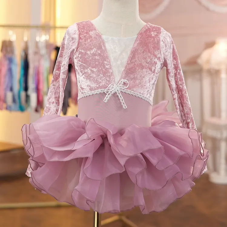 咔萌琪2470儿童钻石绒舞蹈练功服长袖中国舞服跳舞儿童芭蕾服秋季