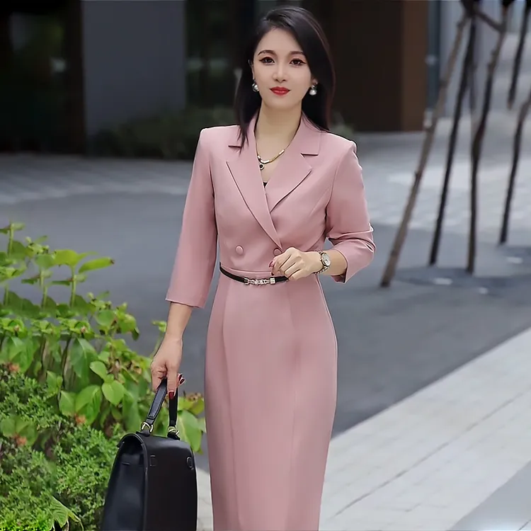 粉色高级感小香风西装裙女夏季职业女装女神范时尚优雅简约连衣裙