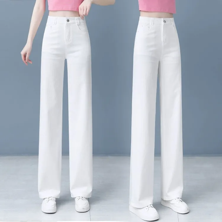 白色牛仔裤女士2025薄款爆款高腰休闲直筒裤宽松显瘦窄版阔腿裤子