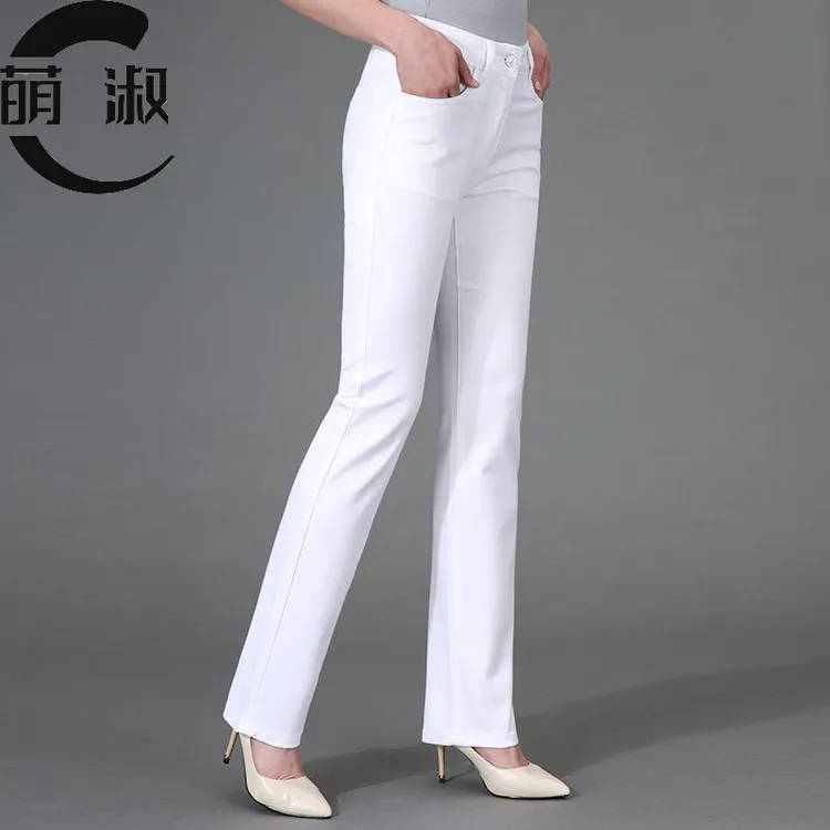 2025秋冬季新款加绒白色高腰直筒裤女士弹力宽松休闲修身大码长裤