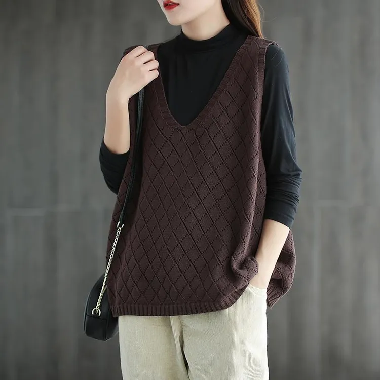 大码V领针织马甲女装春秋宽松外穿毛衣背心休闲马夹无袖坎肩外搭