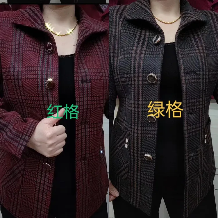 秋冬新款格子妈妈外套