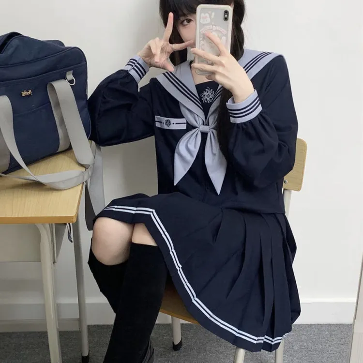 【岁樱】城南诗中意原创日系正统水手服jk裙夏秋款长短袖制服套装