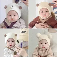 毛绒绒宝宝帽子秋冬季可爱球球护耳帽防风包头包脸外出婴幼儿帽子