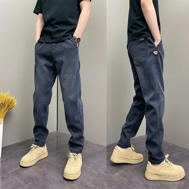 2025春秋季潮牌ins修身长裤男士百搭弹力卫裤美式痞帅牛仔裤子男