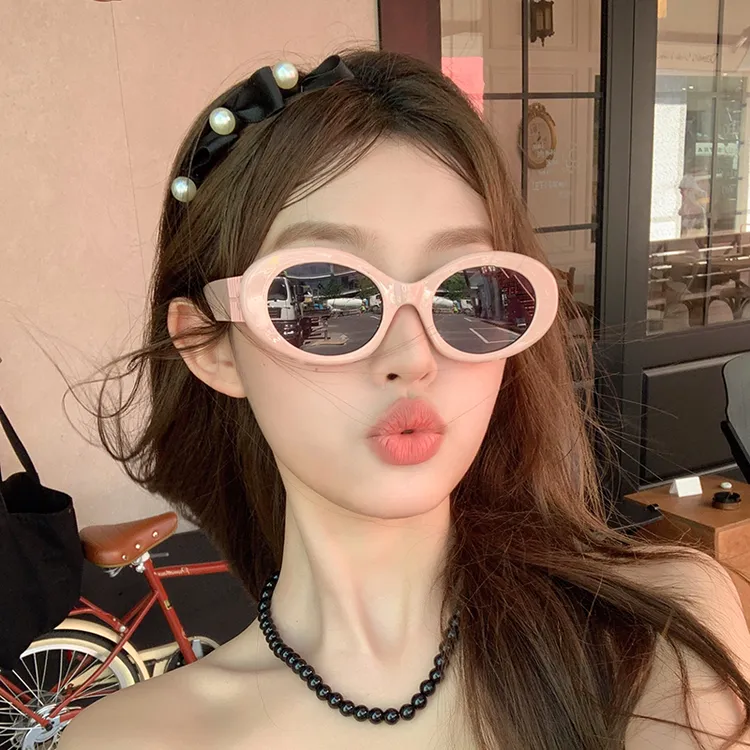 欧美个性椭圆墨镜女夏百搭粉色潮流街拍夏季开车海边防晒太阳眼镜