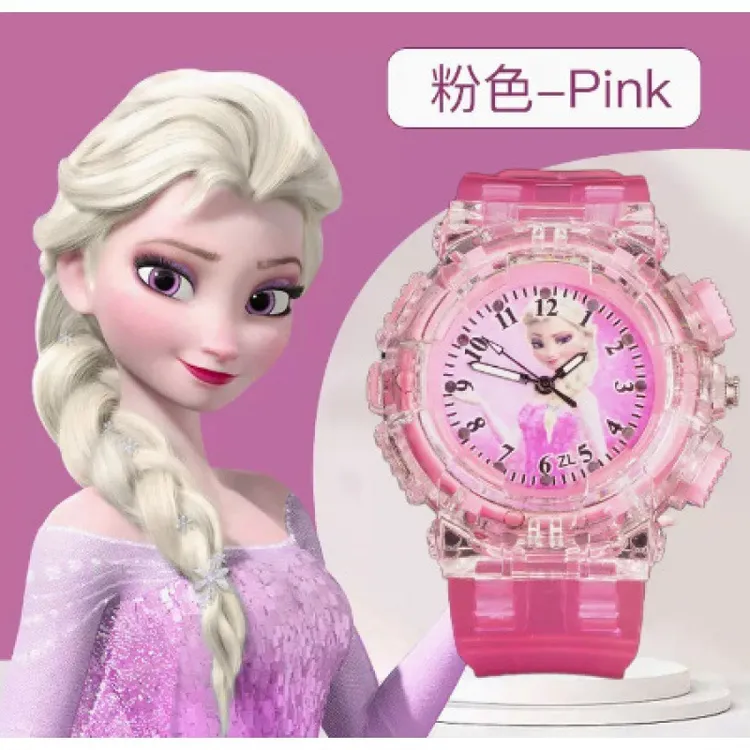 儿童手表冰雪奇缘公主手表发光卡通玩具3-6岁学生多彩夜光礼物111