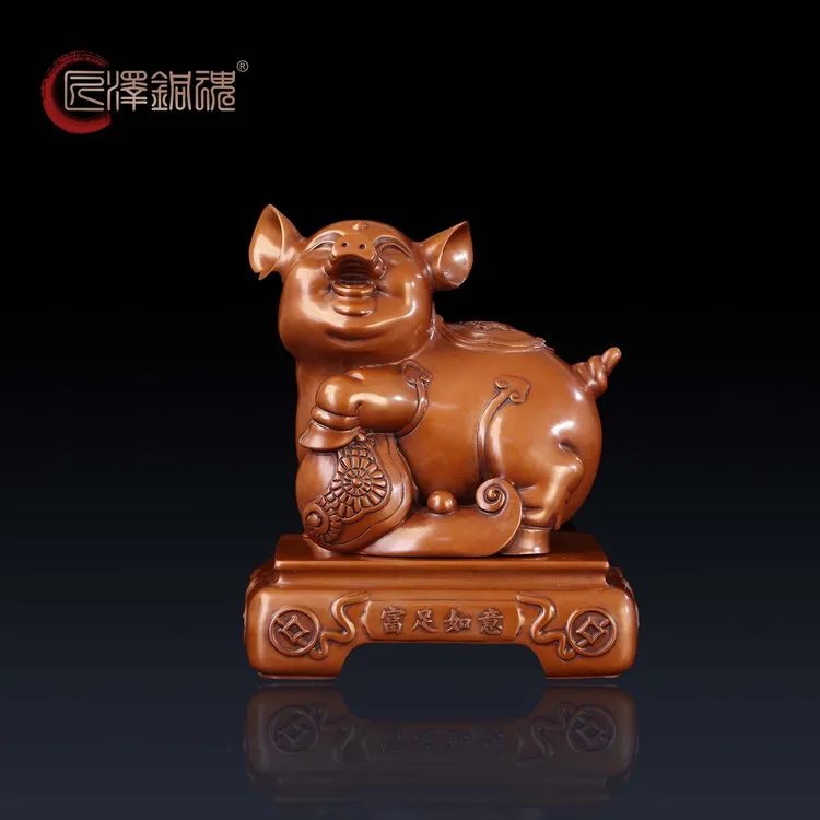 匠泽铜魂紫铜诸事如意猪摆件十二生肖猪办公室桌面家居装饰品摆设