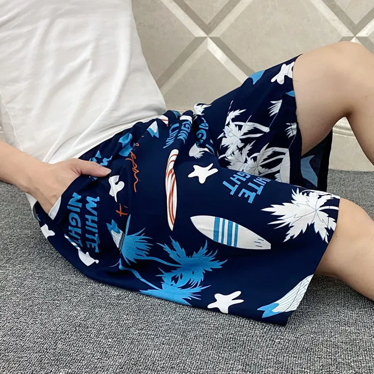 夏季男士人造棉短裤衩沙滩裤绵绸睡裤宽松家居裤加肥加大码休闲裤