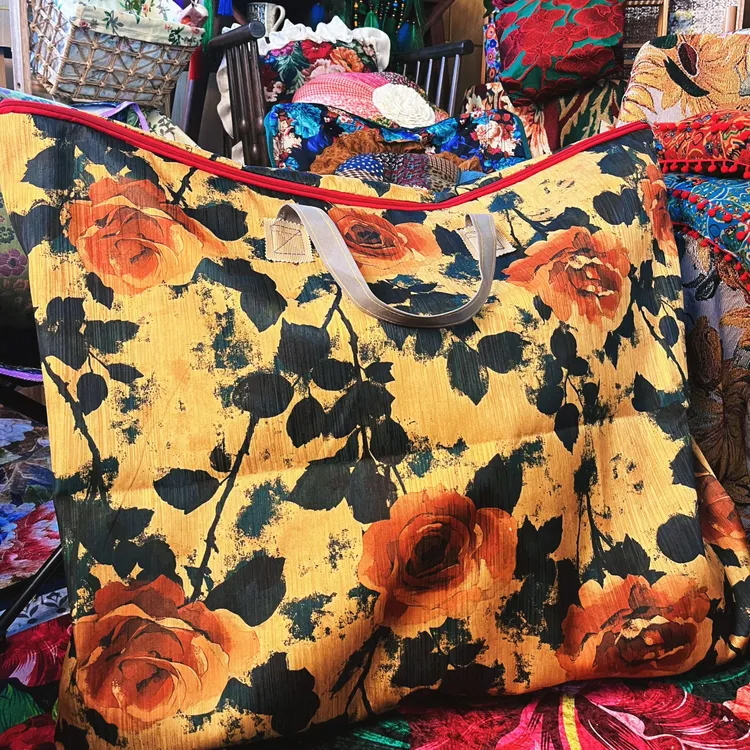 水墨玫瑰毛衣物防尘被子大容量收纳袋防尘搬家特大行李袋植绒布