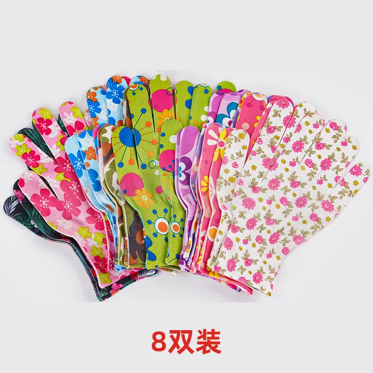 花色尼龙印花劳保手套无胶工作劳动柔软家务干活 透气手套