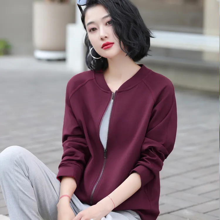 春秋经典百搭纯色大码太空棉立领宽松开衫长袖拉链卫衣棒球服外套