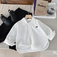 儿童衬衫潮流2025秋季新品男童小鱼刺绣中小童开衫长袖衬衣 百搭