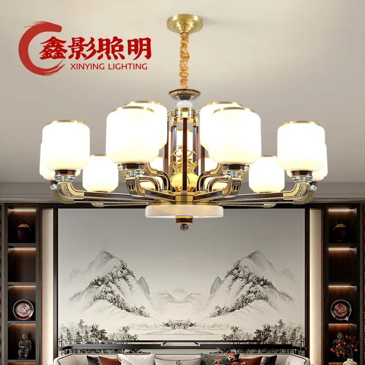 新中式全铜彩贝吊灯禅意别墅餐厅家用客厅餐厅书房卧室精致灯具