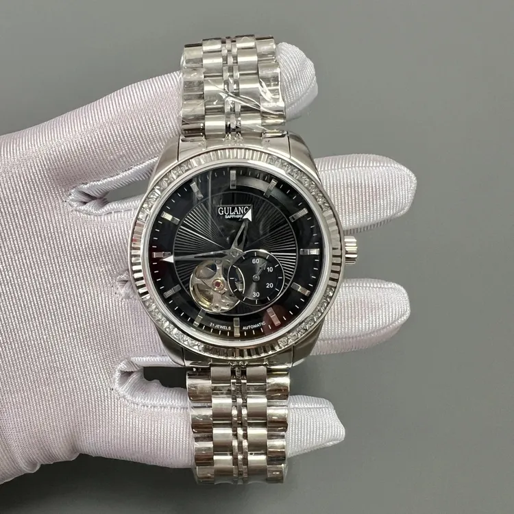 爆款香港古浪镂空男士机械表 商务全自动手表 高端镶钻圆形腕表