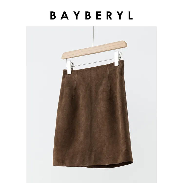 BAYBERYL老贝反绒美拉德风复古显瘦短半身裙秋YQ3I2001