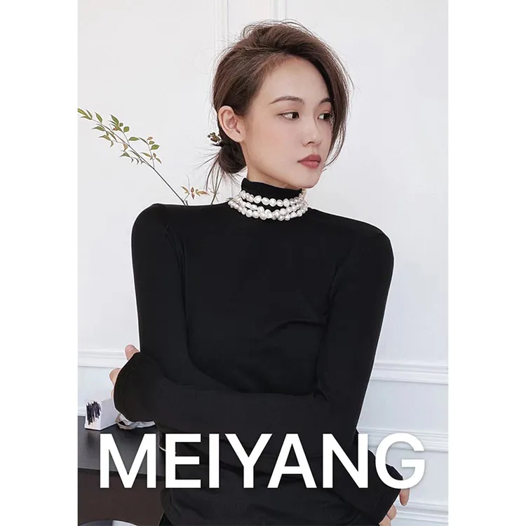 美洋MEIYANG秋冬肌底液打底衫套头黑色百搭修身半高领