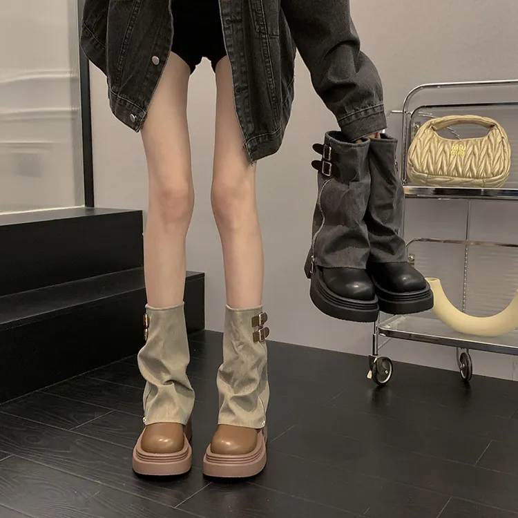 贾不假复古厚底时装靴女款2025秋冬加绒百搭气质短筒靴时尚休闲风