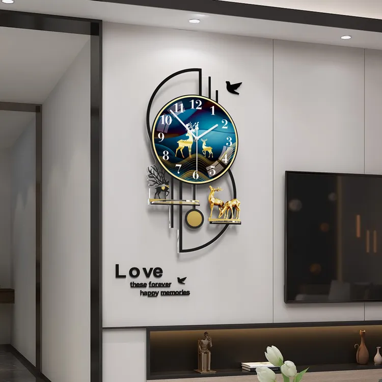 美世达挂钟福禄相伴钟表客厅家用挂钟餐厅现代简约静音装饰画表sc
