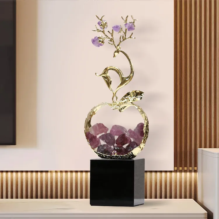 现代轻奢客厅摆件紫水晶石苹果福禄玄关酒柜电视柜装饰品艺术摆设
