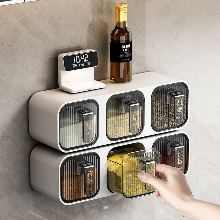 腾舟厨房壁挂式调料盒组合套装家用多格免打孔佐料调料盒防潮