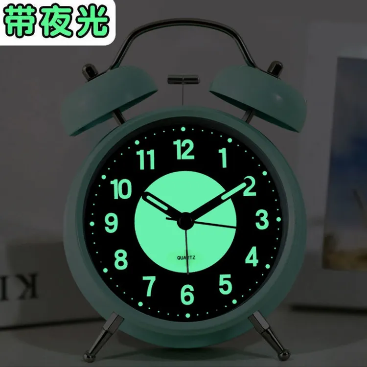 学生闹钟老式金属打铃可充电/电池超大声静夜光室床头闹铃小夜灯商品图
