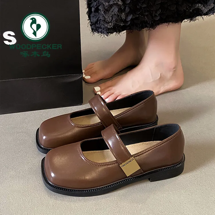 啄木鸟玛丽珍鞋女乐福鞋2025新款春季英伦风小皮鞋平底豆豆鞋单鞋