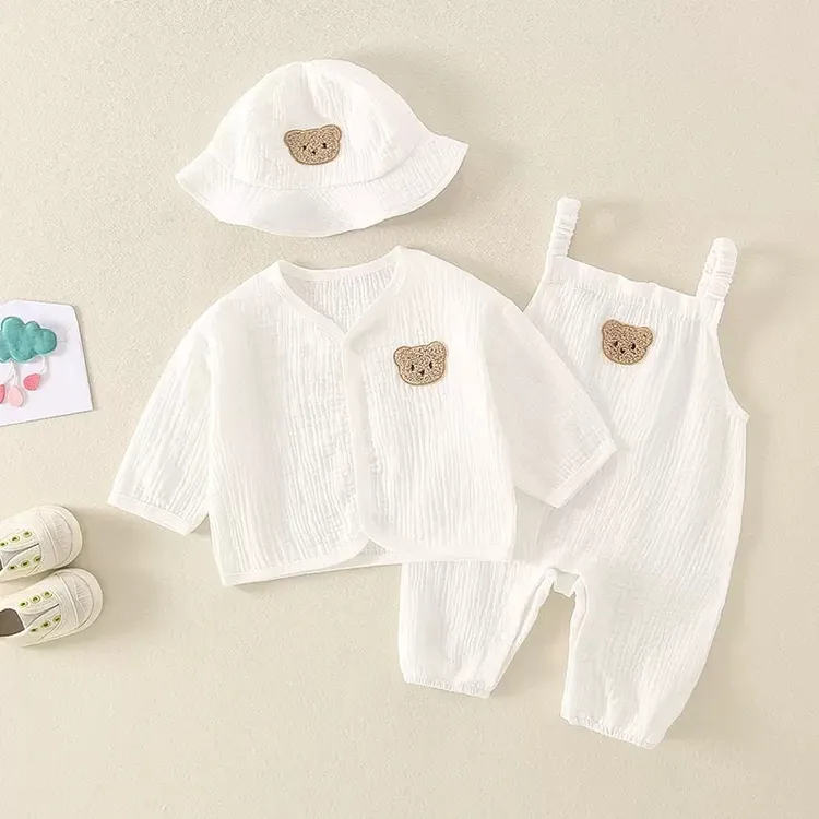 婴儿连体夏季衣服薄款棉纱套装可爱男女宝宝无袖吊带哈衣爬服