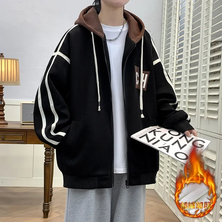 秋冬季加绒加厚外套男童青少年13学生初中夹克男士生棒球服棉衣潮