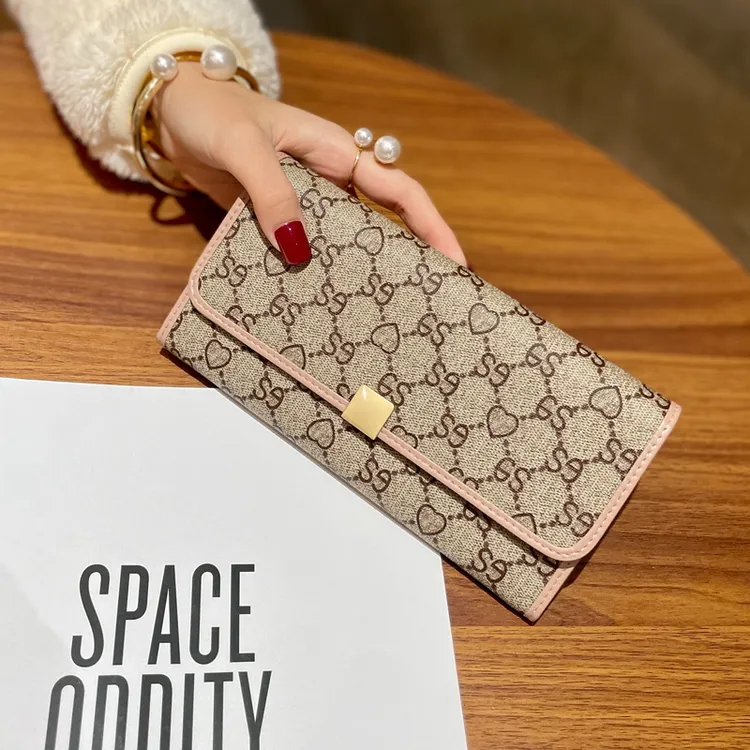 皮钱包高档钱包时尚百搭女士新款皮夹长款真皮精致复古轻奢手拿包