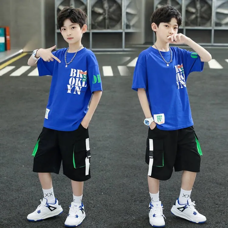 男童痞帅套装夏款短袖2024新款中大童运动男孩炸街痞帅夏季两件套