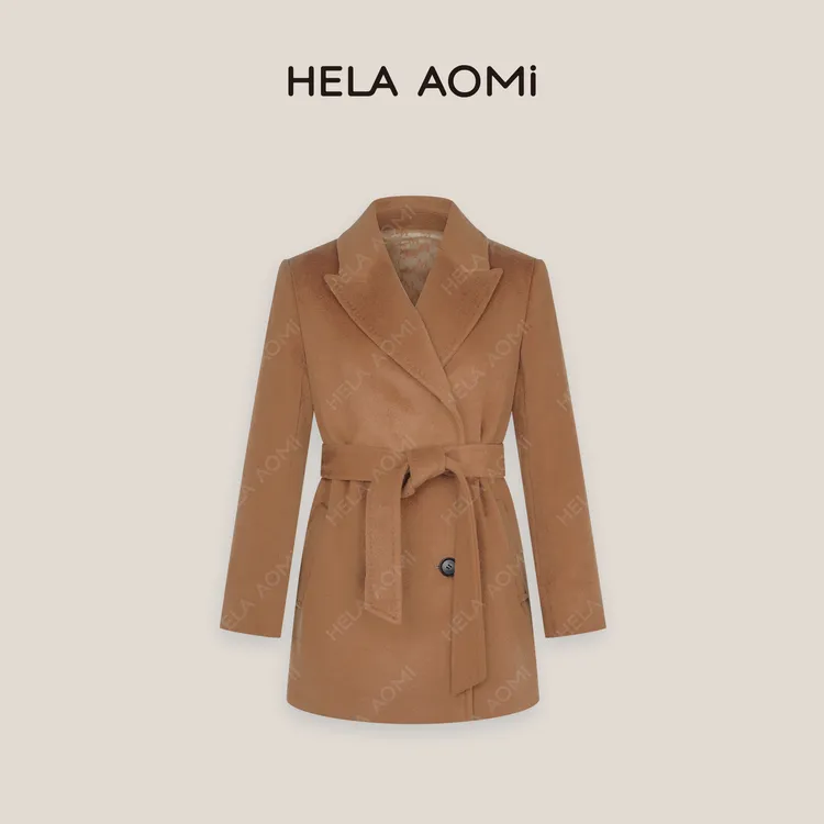 HELA AOMI “原单传承大衣”戗驳领双排扣大衣修身呢外套CY4DC00431