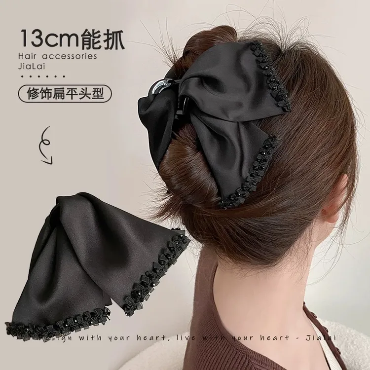 蝴蝶结抓夹女2024新款发夹高级感鲨鱼夹发饰后脑勺大号头饰发量多