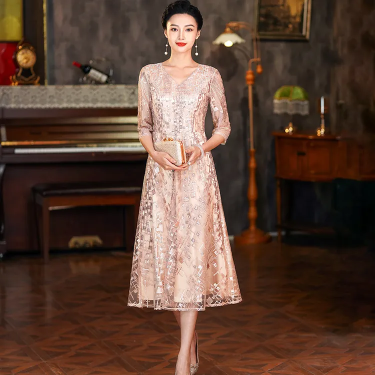 高端品牌婚宴装新款春季连衣裙女方妈妈婚宴礼服服装小个子婚庆