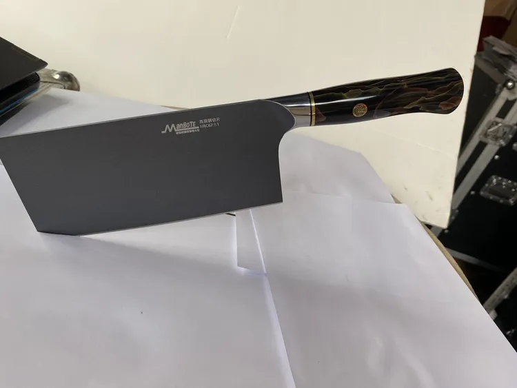 乌合金高速钢切片刀锋利无比 吹毛断发玫瑰金手柄 高端收藏级厨刀