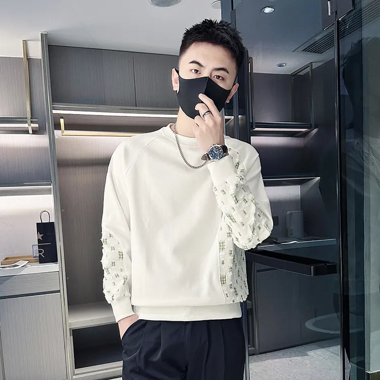 男士卫衣春季2025新款爆款拼接圆领长袖打底衫青少年潮牌男装外套