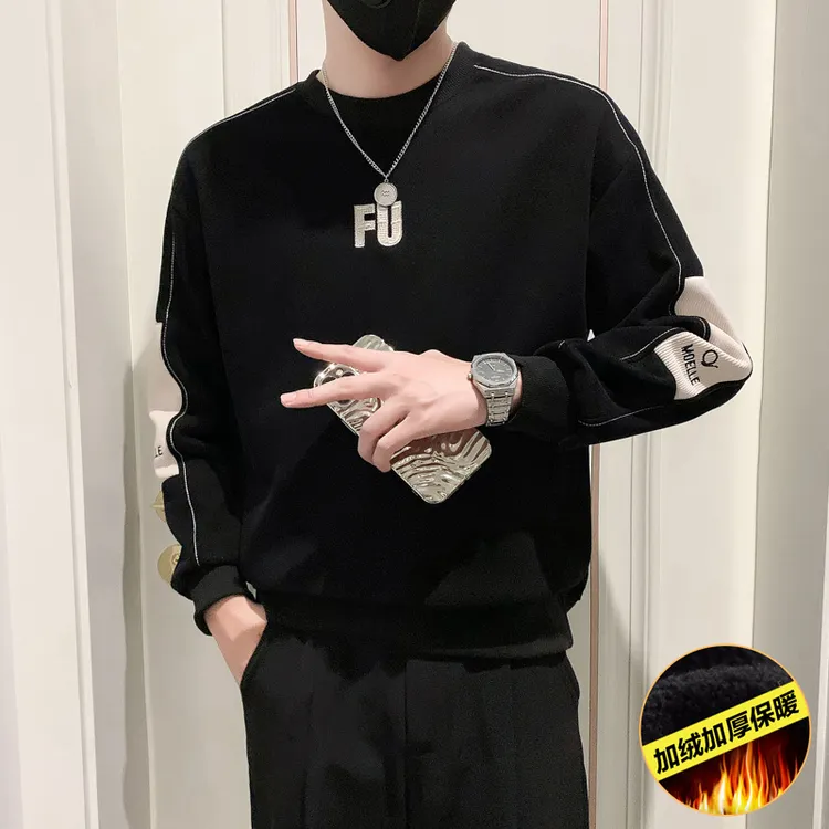 男士卫衣秋季2025新款爆款青少年潮牌痞帅圆领长袖打底衫男装外套