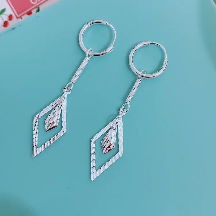 足银耳饰 990纯银菱形叶子耳环女长款流苏复古一款两戴耳坠树叶子