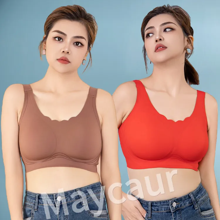 Maycaur2024新款大码大胸显小女士舒适无痕果冻内衣运动薄款文胸