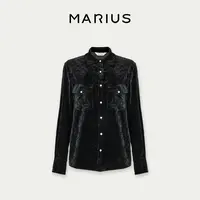 MARIUS“黑天鹅”时尚气质百搭休闲女士轻奢褶皱丝绒双袋衬衫女秋冬