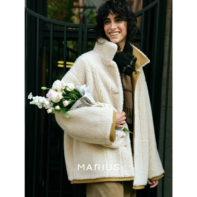 MARIUS“库里南”轻奢保暖拼接撞色冬季茧型短款泰迪立领大衣