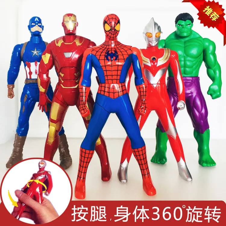 旋转蜘蛛侠钢铁侠绿巨人美国队长迪迦造型人偶摆件可动儿童玩具男