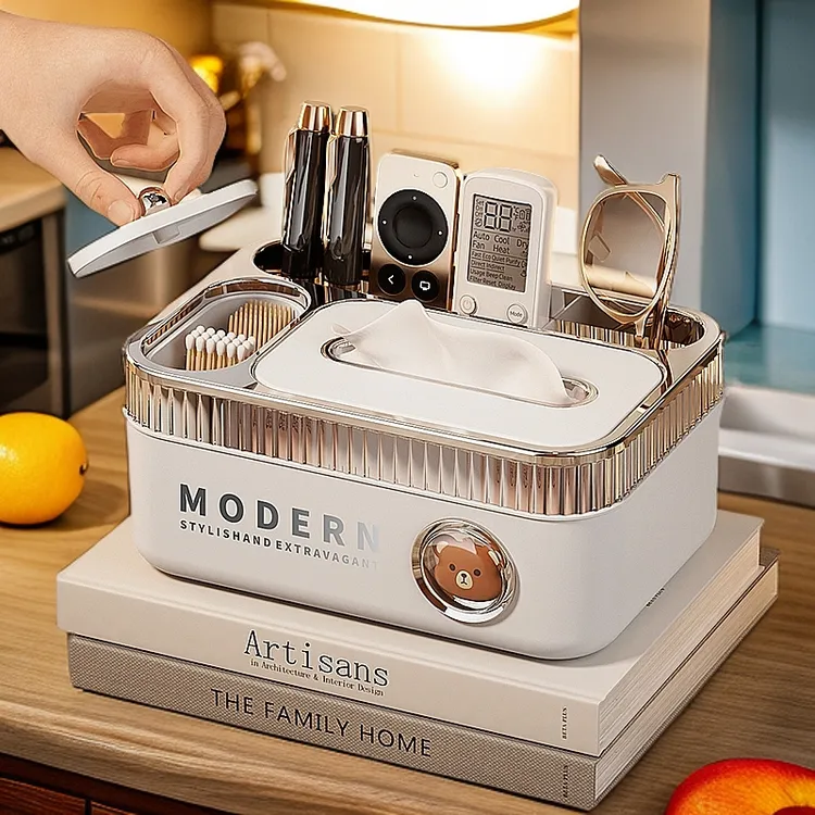 欧漾桌面纸巾盒客厅家用抽纸盒办公室卫生间大容量储物升降收纳盒