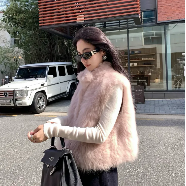 耳朵家同款仿山羊绒“棉花糖”环保皮草马甲环保毛毛背心保暖外套