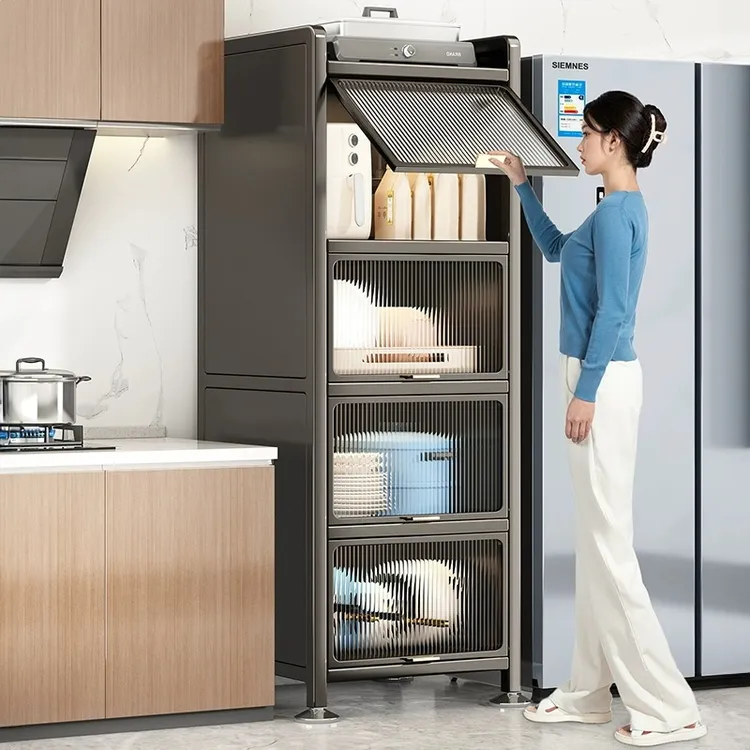 厨房置物架落地多层多功能收纳柜防尘放微波炉橱柜碗柜夹缝储物柜