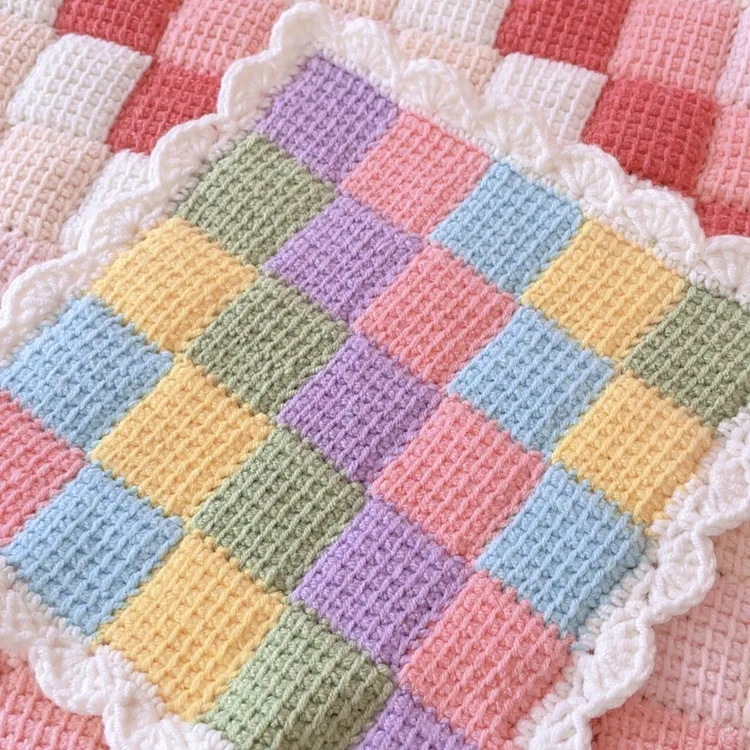 【造物即视】方格撞色毯材料包 毛线牛奶棉手工DIY编织毛毯马卡龙色
