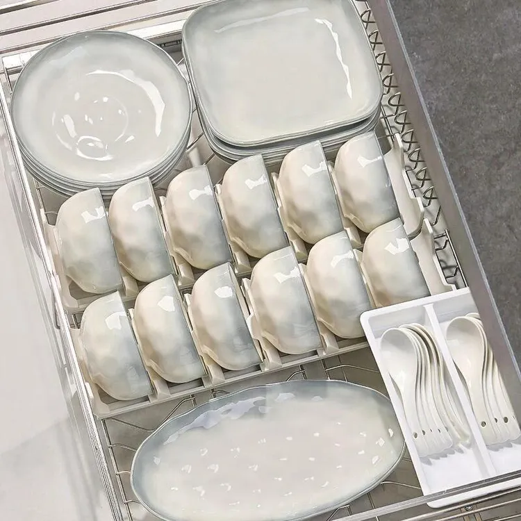 烟雨遥轻奢陶瓷餐具家用碗碟盘乔迁新居渐变釉下彩盘子饭碗筷套装