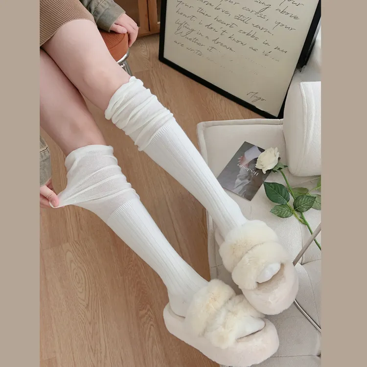 小腿袜子女搭配靴子堆堆袜春秋季美拉德长筒靴袜jk白色过膝袜