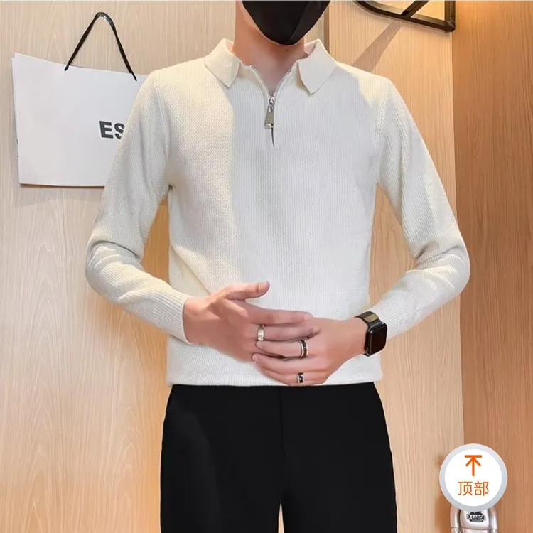 2024新款冬天潮牌痞帅毛衣外套男春秋款半拉链线衣韩版修身打底针